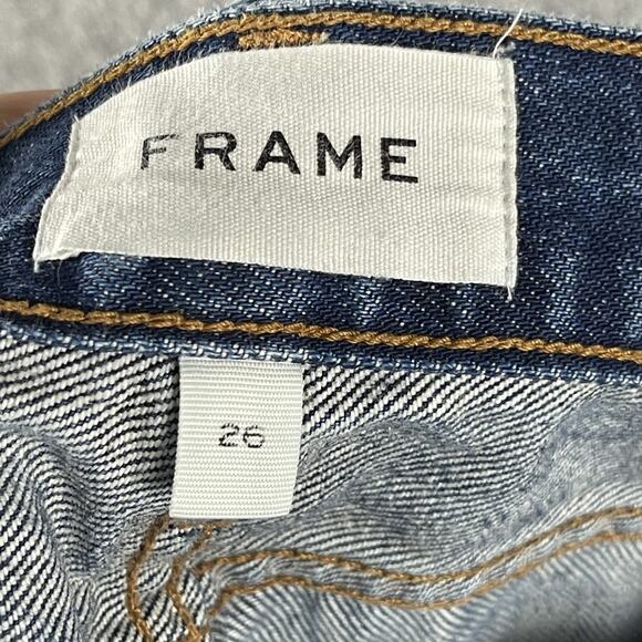 Frame Le Piper Jeans Womens 26 Blue Sky Cropped Mid Rise Rigid Cotton Distressed - Picture 14 of 16
